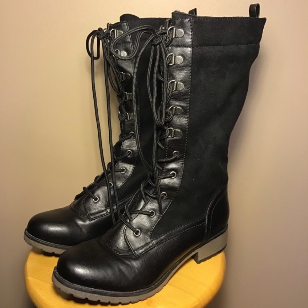 Report Mickey black faux suede lace up boot size 9
